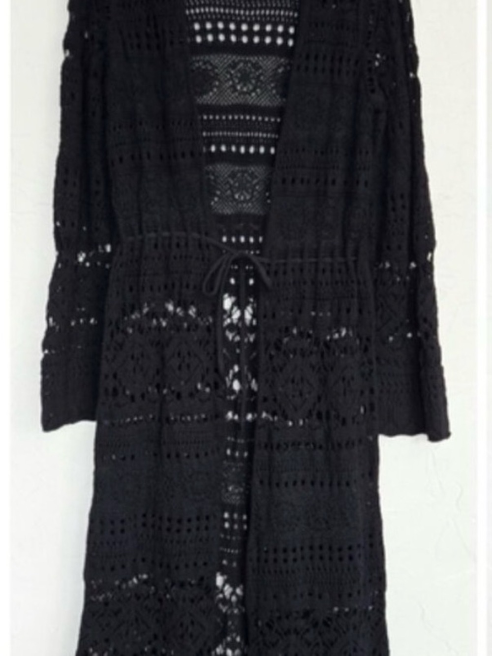 Anthropologie Crochet Pointelle Black Duster Sweater size Small - Picture 3 of 6